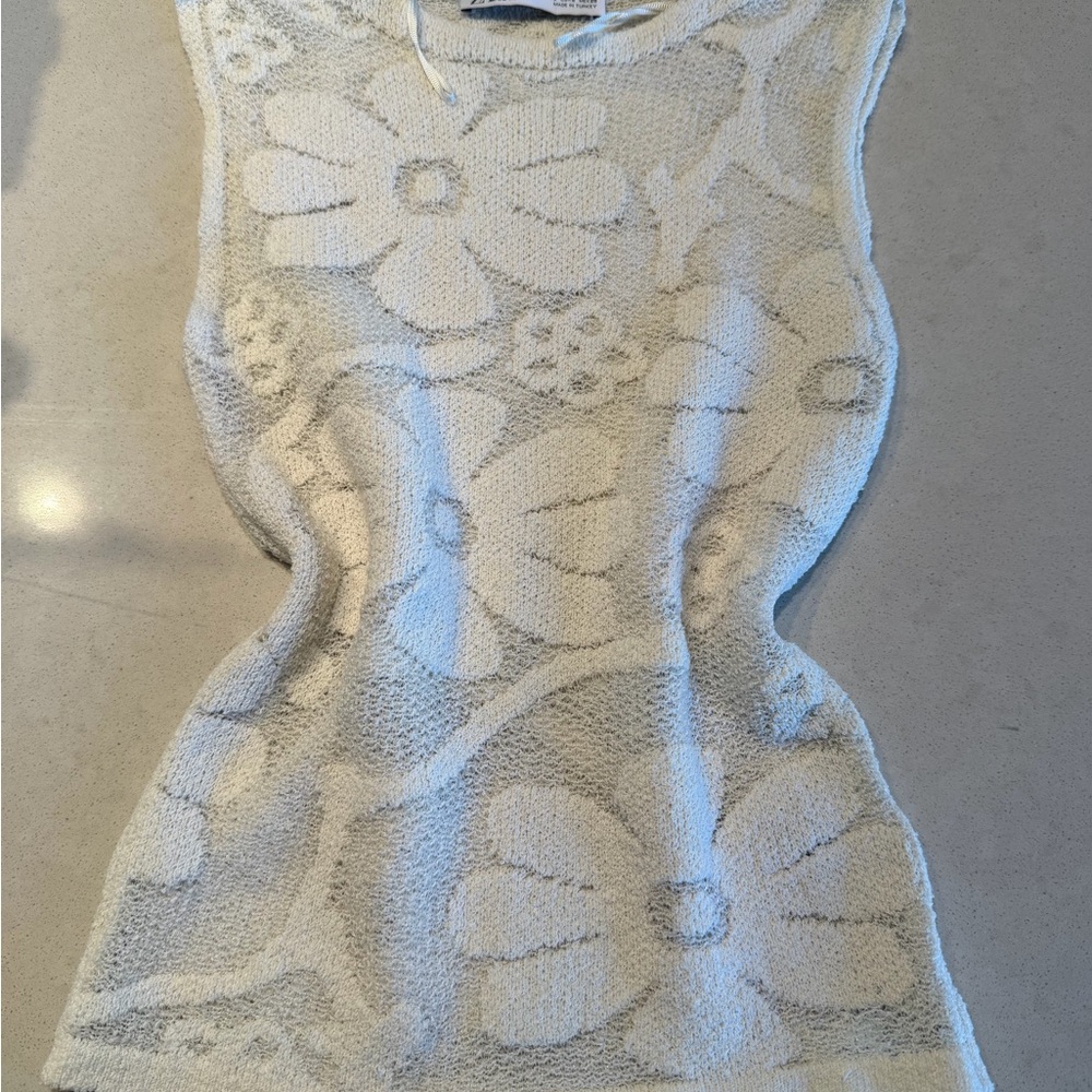 Zara Cream Floral Knit Tank Top